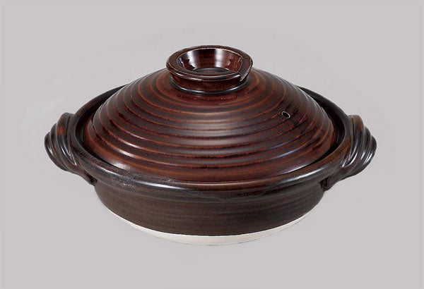アメ釉9号鍋 土鍋 和風 ガス直火 国産 34×直径29×16cm(2700cc) 陶器のふる里 trysス