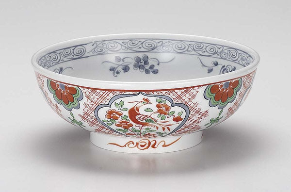 草花鳳凰7.0多用丼 食器 陶器 磁器 上絵加工 柄 鳳凰 花 本格的 業務用 ラーメン どんぶり ramen JAPAN 陶器のふる里 stockヤ