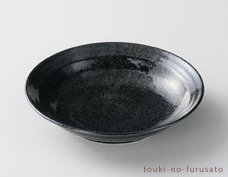 黒結晶7.0深皿 直径22.3cm 黒 ブラック 美濃焼 磁器 盛皿 めん皿 丸皿 和風パスタ 大皿 深皿 日本製 陶器のふる里 trysネ