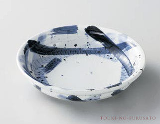 軽量土呉須格子8寸浅鉢 直径24.8cm 美濃焼 磁器 盛皿 めん皿 和食器 和皿 陶器のふる里 trysカ