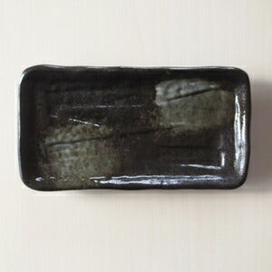 削ぎ型黒串皿 幅18.5cm 黒 和食器 長角皿 美濃焼 国産 陶器のふる里 stockヤ
