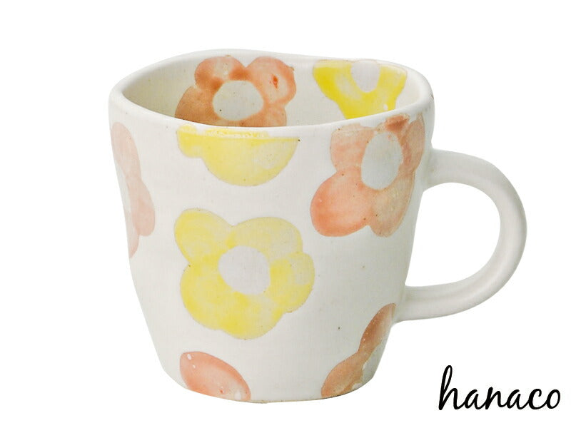 hanacoマグピンク 280cc 直径9cm ピンク×イエロー×アイボリー 黄色 マグカップ 花 和食器 土物 陶土器 良質 国産 おしゃれ 陶器のふる里 trysケ