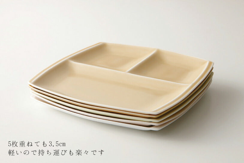 titto3つ仕切皿ライトブラウン(丸) サイズ幅22cm 軽い 薄い 美濃焼 国産 丸皿 仕切りランチ皿 仕切りランチプレート ワンプレート カフェ食器 おしゃれ ベージュ 電子レンジOK 陶器のふる里 trys小