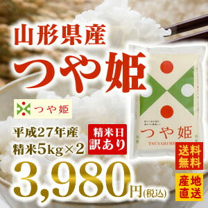 ※精米日2月のため訳あり※ 27年産 米 10kg米 送料無料米 つや姫米 白米 精米 山形県産米 山形米 ブランド米 産地直送米