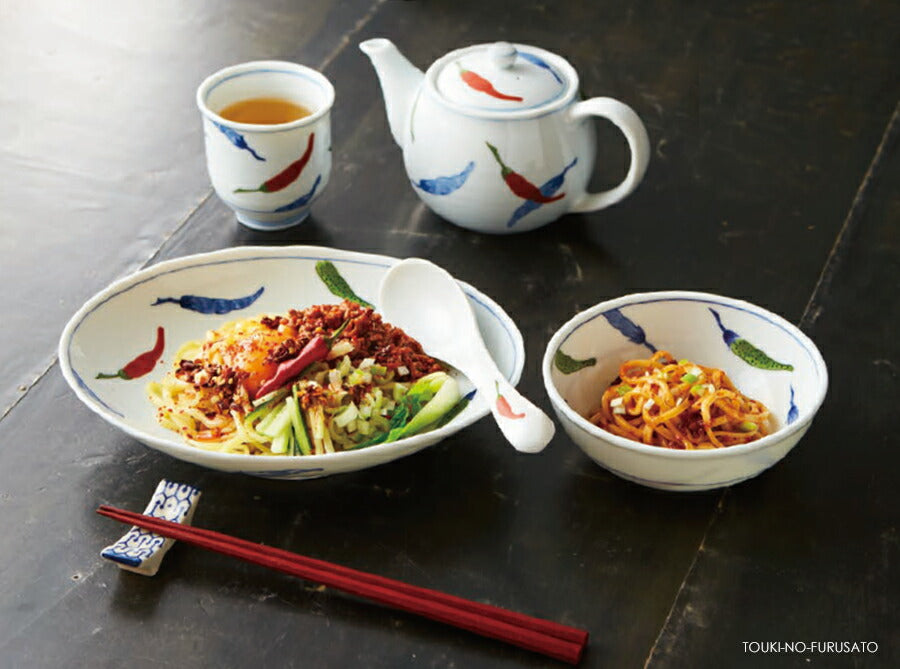 錦唐辛子UK35皿 直径12.5cm 軽量 うすかる 白磁 丸皿 小皿 醤油皿 プレート 藍色 食器 美濃焼 国産 陶器のふる里 trys亜