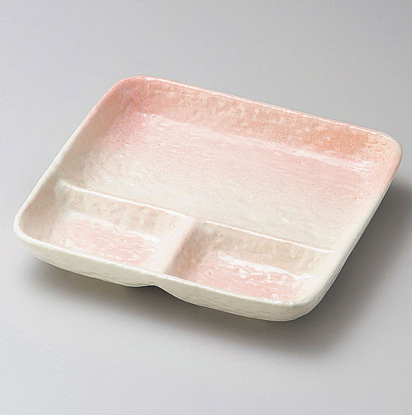 桜志野仕切付正角皿 美濃焼 国産 角皿 仕切りランチ皿 仕切りランチプレート 和食器 ピンク 桃色 陶器のふる里 stockヤ