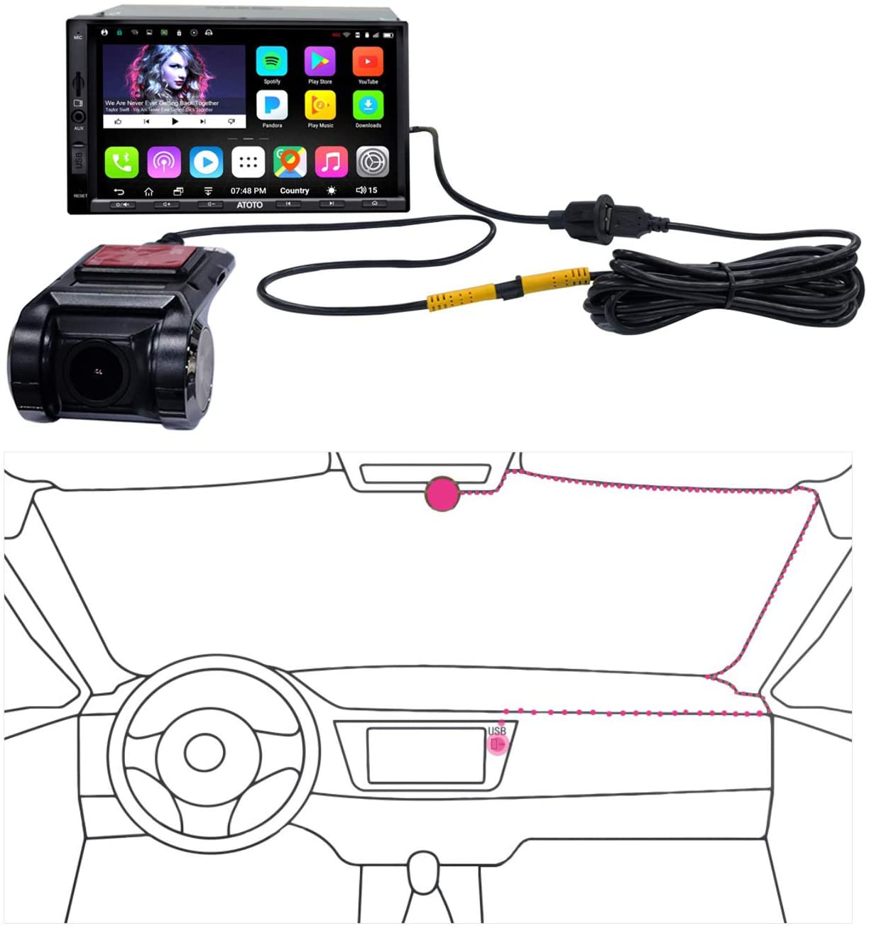 【ATOTO正規品 AC-44P2 1080P USB DVR オンダッシュカメラ】atotoカー製品 カメラ側で録画 ATOTO A6カーステレオエンド オンダッシュカメラ ナビ カープレイ カー用品 カーナビ ナビゲーション Android 車用具 車用品 高画質 navi カメラ 車カメラ ATO-AC-44P2
