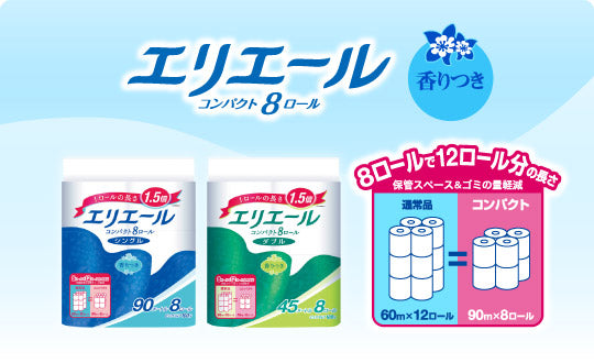 【3人シェア買いでお得】大王製紙 エリエールトイレットコンパクト 45m 8ロール ダブル 8パック入り