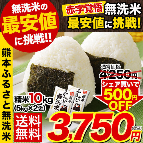 【最終大処分SALE】令和2年産 無洗米 10kg (5kg×2袋) 送料無料 熊本ふるさと無洗米