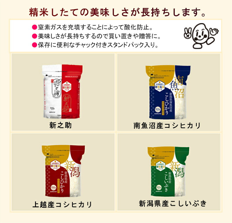 【送料込み】ロングライフ米 コシヒカリAえちご上越指定コシヒカリ900g 6個 合計5.4kg窒素ガス充填のロングライフ米