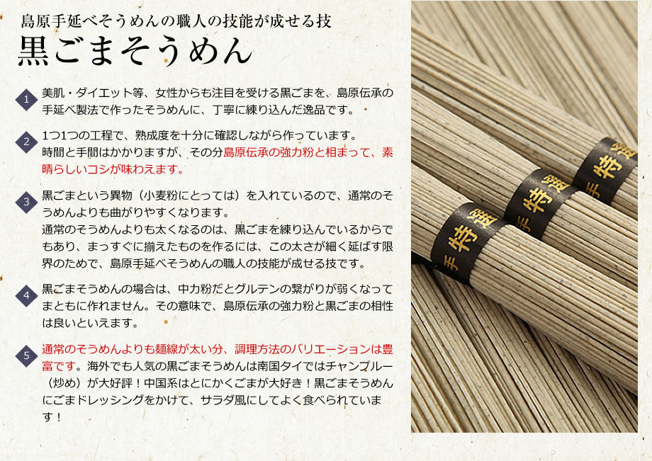 【限定クーポンで20%OFF】島原手延べそうめん 黒ごまそうめん 40束入(50g×40束)
