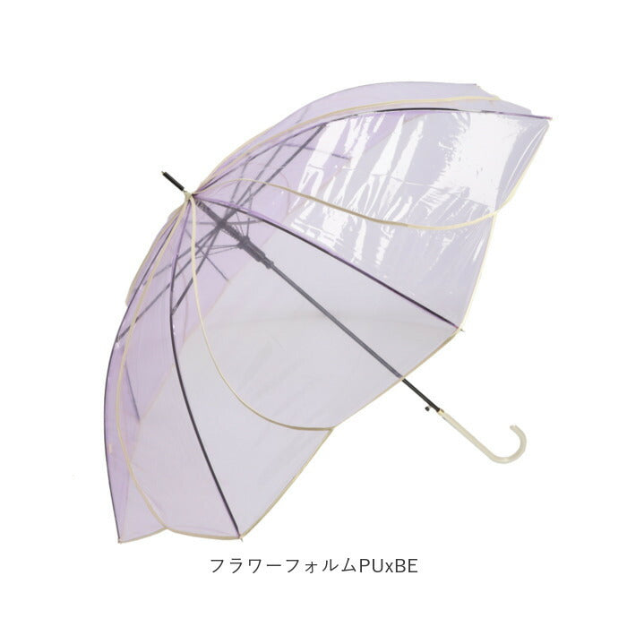 【フラワーフォルムSKYxNV】 ビニール傘 花びら 通販 60cm 長傘 雨傘 傘 ワンタッチ傘 ジャンプ傘 レディース amusant sous la pluie 透明 カサ かさ 大きめ 女子 高校生 通学 通勤 おしゃれ かわいい