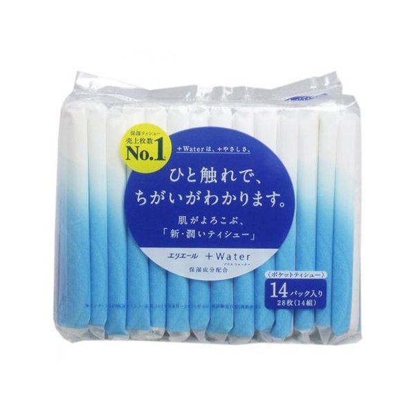ポケットティシュ エリエール +Waterプラスウォーター 14W 14パック×16個