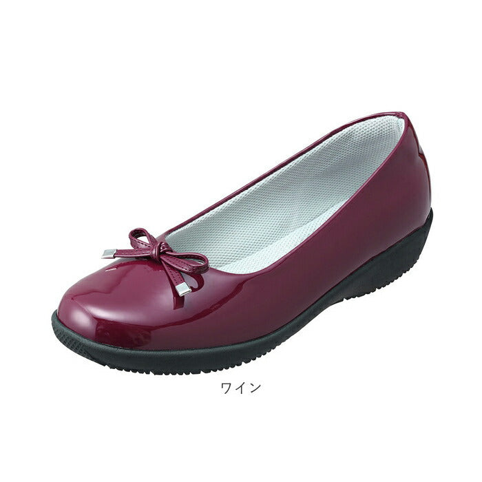 【オーク・23cm】 パンプス フラット 通販 リボン レインパンプス レインシューズ レディース 防水 レイン 雨用 靴 シューズ Pansy パンジー 3E 艶やか エナメル調 上品 おしゃれ
