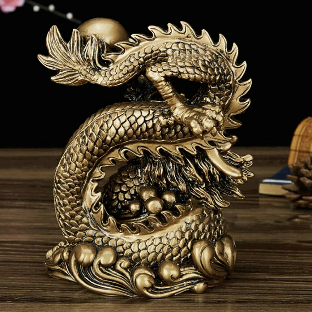 置物 龍神 尻尾に玉を持つ龍 五本爪 龍 竜 ブロンズゴールド 龍の置物 樹脂 ドラゴン 風水 アイテム パワースポット 開運 金運 財産運 出世運 恋愛運 幸福 成功 プレゼント 贈り物 開運厄除 祈願成就 厳重 金運上昇 運気上昇