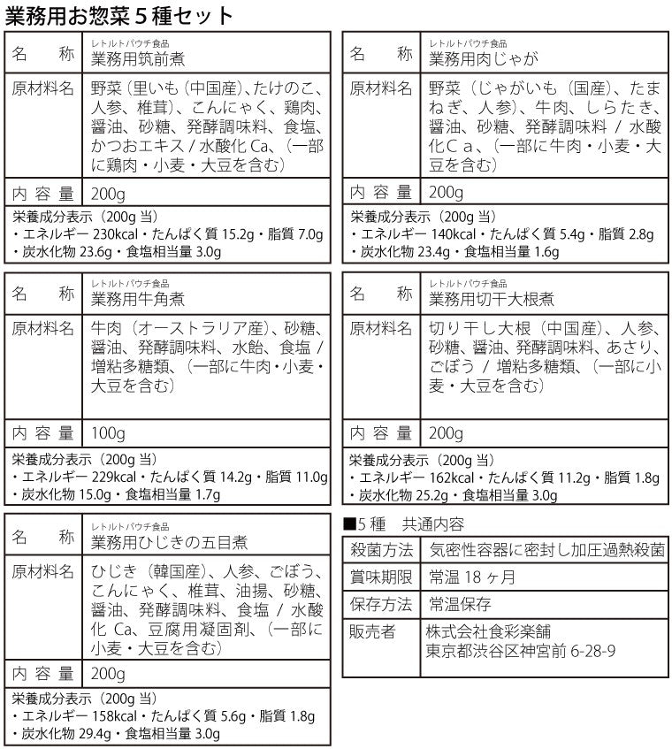 肉じゃが 筑前煮 牛角煮 切干大根煮 ひじきの五目煮 お惣菜 5種セット