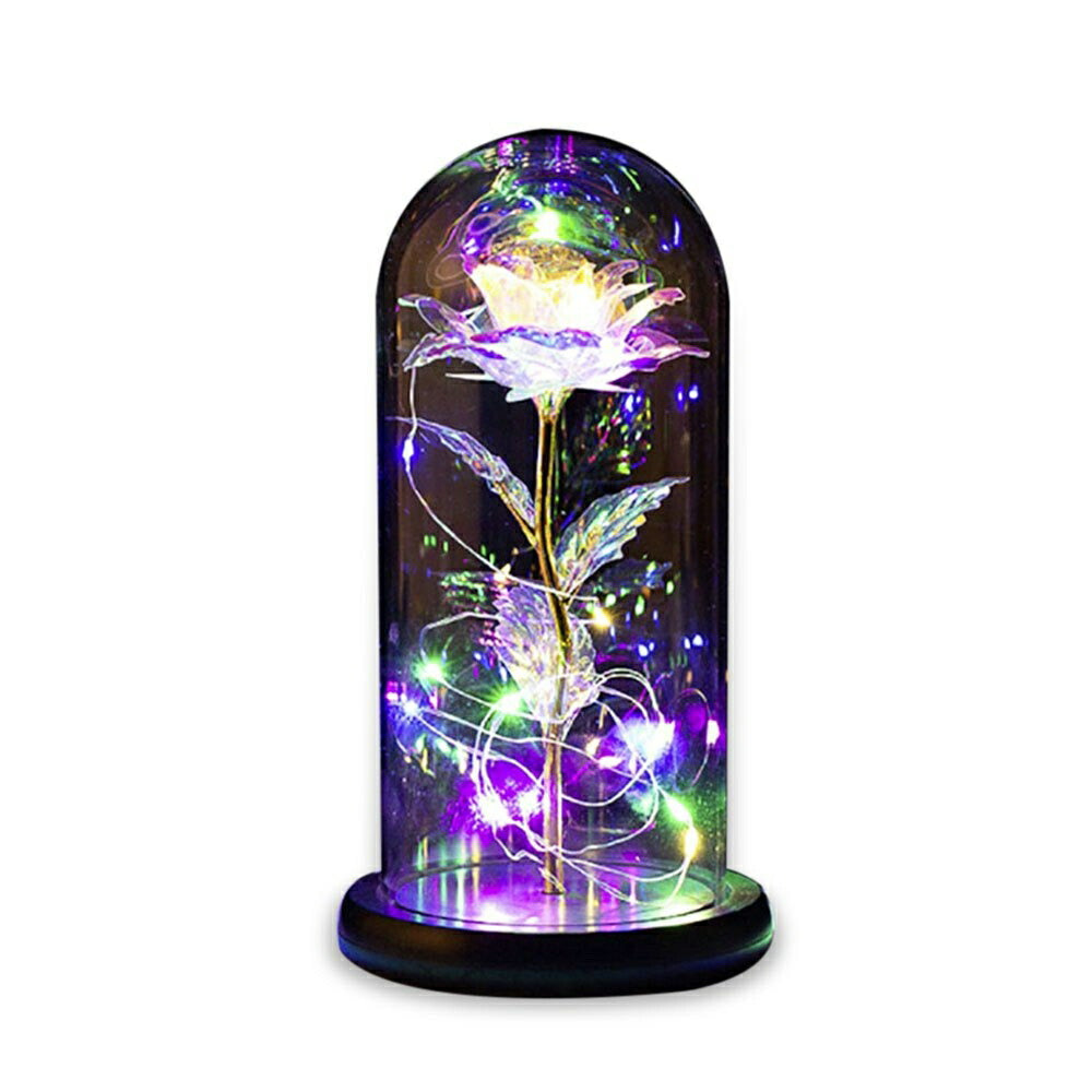 照明 薔薇 ガラスドーム LED 3D オブジェ 雑貨 玄関 レインボー ギャラクシーローズ おしゃれライト ガラスアート バラ ローズ フラワー 花 華 ガーデン イルミネーションライト イルミネーション インテリア ライトアップ 置物 置き物 卓上 テーブル ガラス 癒しグッズ