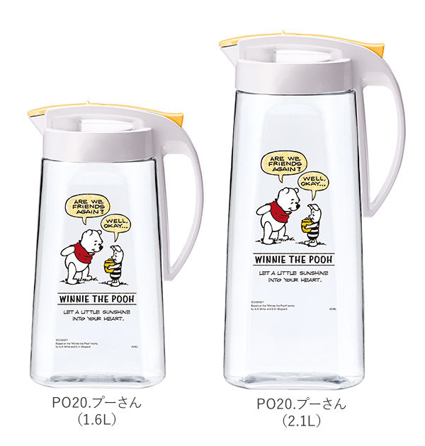 【PO20.プーさん・2.1L】 ピッチャー ASVEL アスベル 通販 ドリンクビオ DRINK VIO 冷水筒 1.6L 1600ml 2.1L 2100ml 縦横 タテヨコ 耐熱 冷水ポット 2L 麦茶ポット 横置きOK ワンプッシュ 洗いやすい 清潔