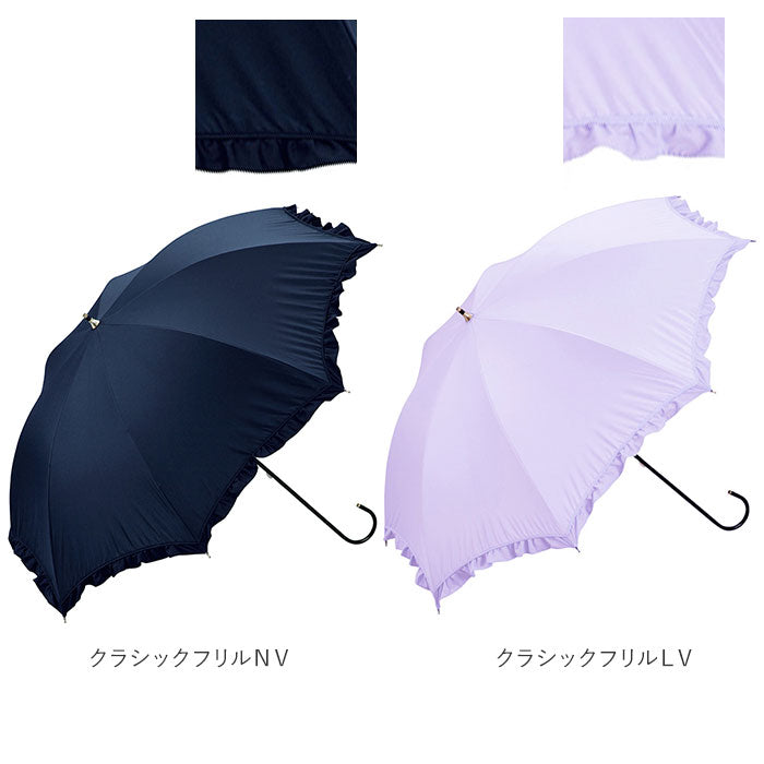 【メローフリルPK・UV日傘】 日傘 晴雨兼用 81-8879 男女兼用 定番 99% 紫外線 カサ 遮熱 遮光 軽量 黒 かわいい レース フリル おしゃれ 長傘 uvカット ★uv W.P.C ワールドパーティ
