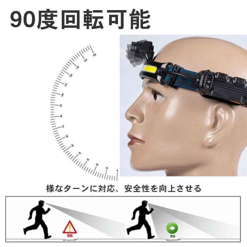 進化版 ヘッドライト充電式 LED 記憶機能付き 明るい 5つランプビーズ 6つ点灯モード センサー 90°角度調整可能 電池残量指示 防水 防災 夜釣り w228