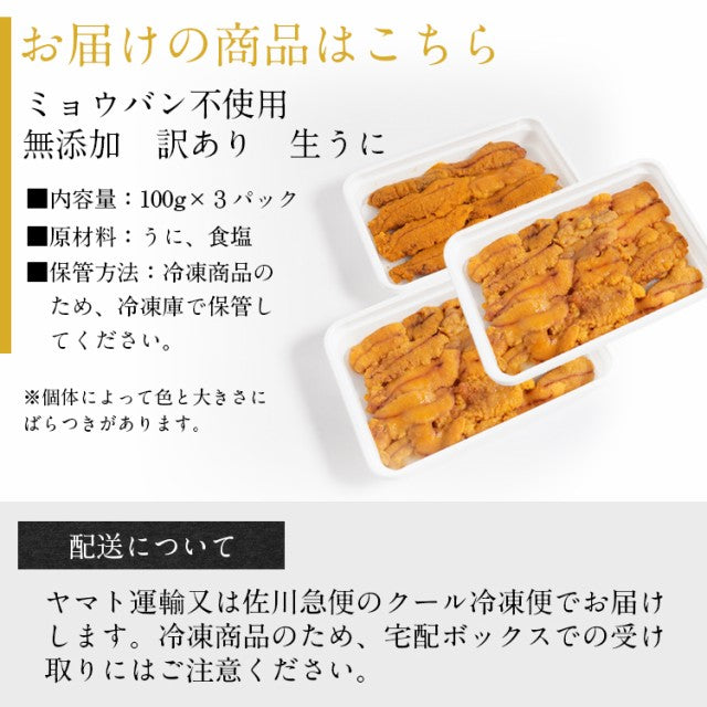 100g×3パック ミョウバン不使用 訳あり 無添加 生うに 冷凍