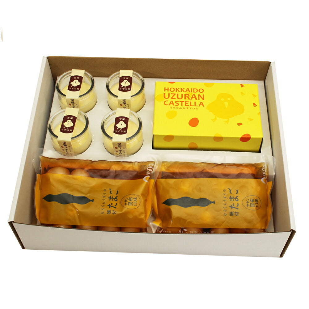 北海道室蘭産 うずら卵のファミリーセット（プリン・カステラ・味付うずら卵）【送料込み】