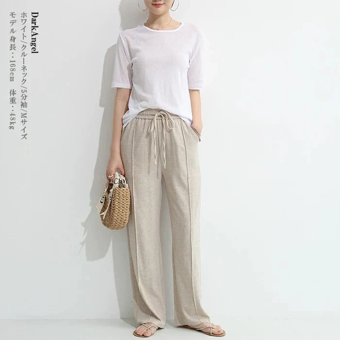 シアーロングスリーブTシャツ5分袖（クルーネック/5分袖/Mサイズ/ホワイト）