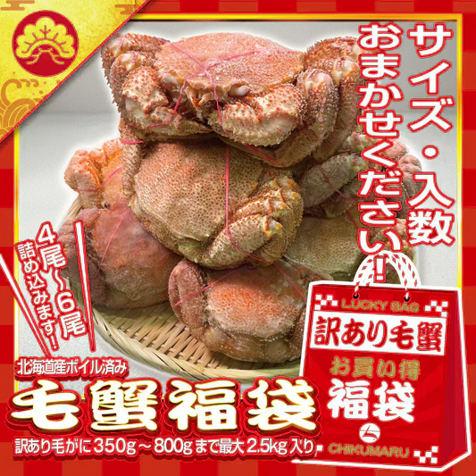 ！半額！50%OFF★ 訳あり 北海道産 ボイル済み お買い得 毛蟹福袋 約350g～約800gまでランダムで最大重量約2.5kg！ 4尾～6尾入り【本州～九州エリア送料無料】