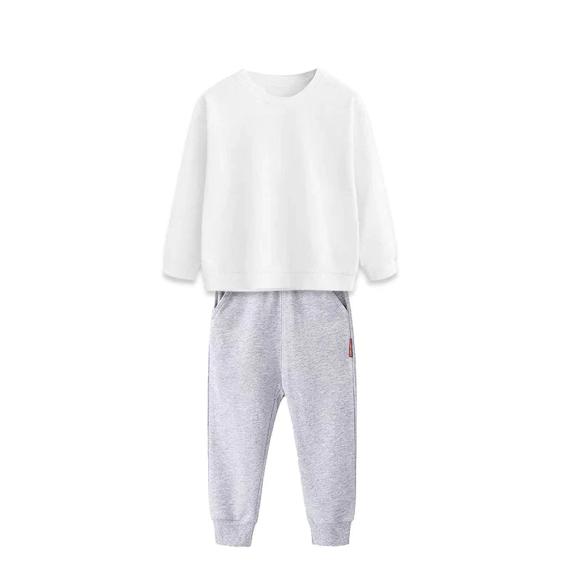 2点セット グレー 120cm トレーナー1枚 と ズボン1枚 体育 体操服 子供 キッズ 白Tシャツ長袖 黒 グレー パンツ 秋 春 冬 通気性 運動会 イベント 男女兼用 ポップダンス