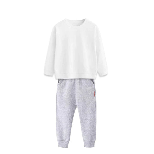 2点セット グレー 120cm トレーナー1枚 と ズボン1枚 体育 体操服 子供 キッズ 白Tシャツ長袖 黒 グレー パンツ 秋 春 冬 通気性 運動会 イベント 男女兼用 ポップダンス