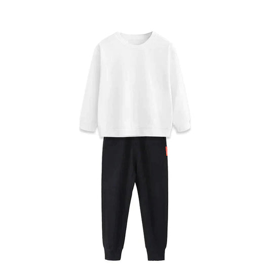 2点セット ブラック 120cm トレーナー1枚 と ズボン1枚 体育 体操服 子供 キッズ 白Tシャツ長袖 黒 グレー パンツ 秋 春 冬 通気性 運動会 イベント 男女兼用 ポップダンス