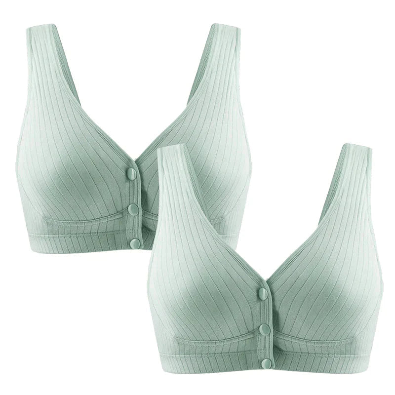 2枚セット グリーン XXLサイズ  ブラジャー授乳ブラ ベスト型 哺乳用 インナー 前開き ノンワイヤー ナイトブラ コットン 妊娠 出産 下着 肌着 育児 マタニティ 通気 ボタン 綿
