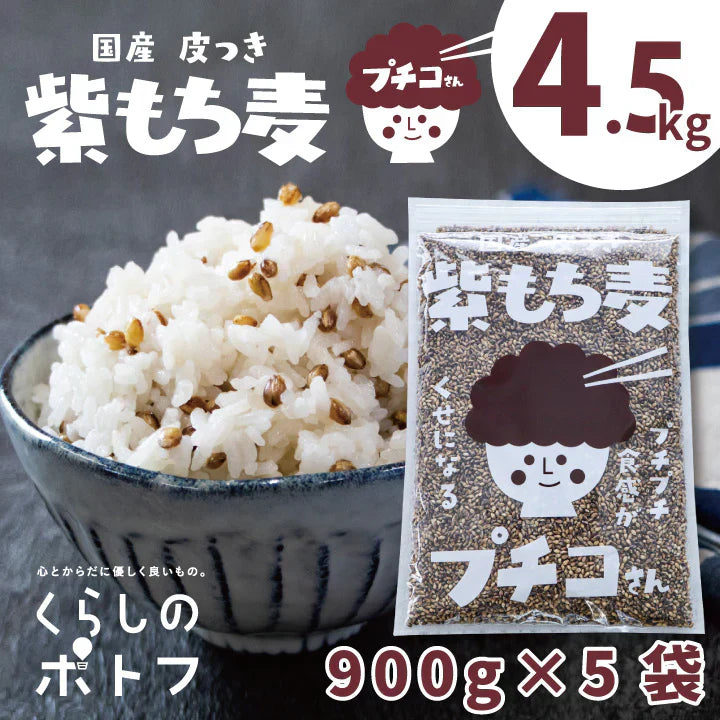 国産 皮つき 紫 もち麦 プチコさん 4.5kg（900g5袋） ダイシモチ アントシアニン 腸内環境 食物繊維