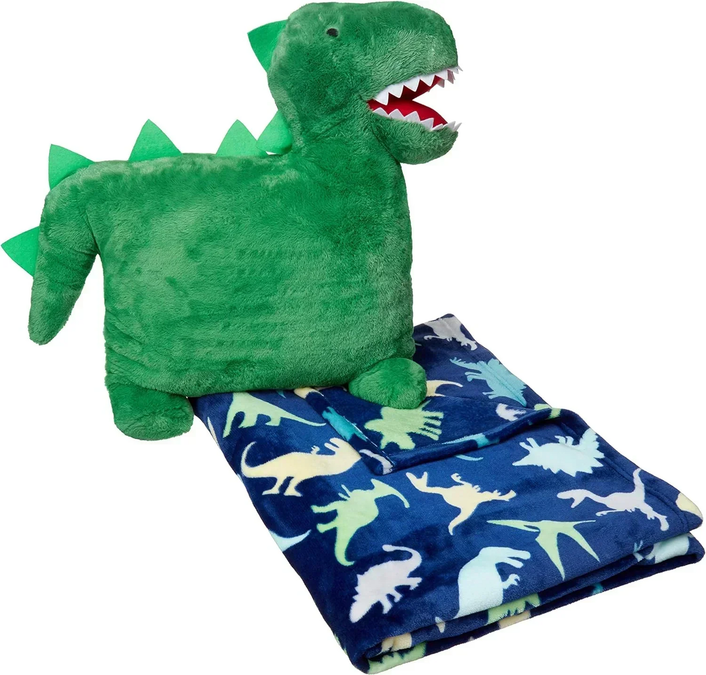 Amazonベーシック 訳あり ブランケット 127×152cm 寝具お昼寝セット 恐竜枕 フリーススローブランケット