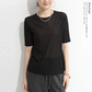 シアーロングスリーブTシャツ5分袖（クルーネック/5分袖/Mサイズ/ブラック）