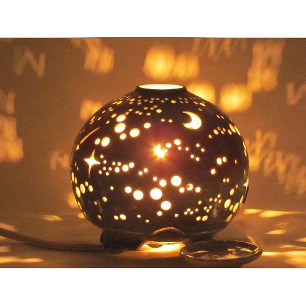 岩手県陶芸品 ランプシェード「星月夜（小）」ミニランプ・アロマ、キャンドル皿付き