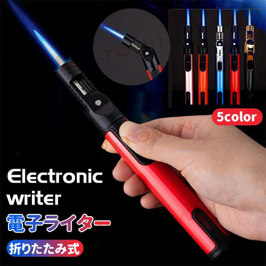 当日発送 電子ライター 折りたたみ式 二つ点火方式 ガス観側窓 電気 ライター 小型 ガス オイル不要 防風 軽量 薄型 プレゼント w377B(ブラック)