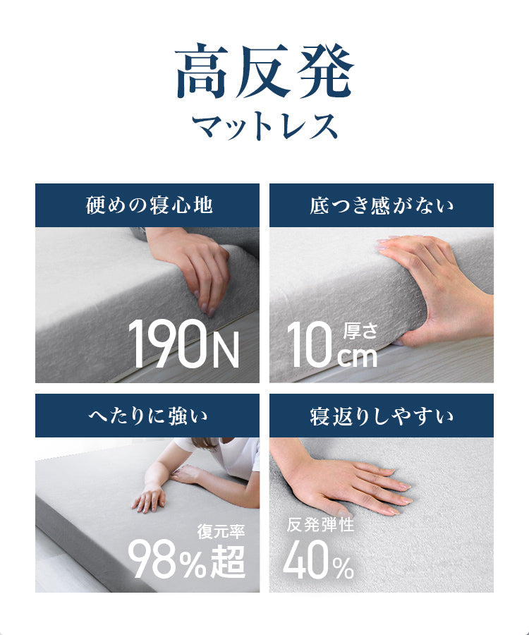 【シングル】【グレー】高反発マットレス シングル 極厚10cm 190N 三つ折り マットレス 高反発ウレタン ごろ寝マット 敷き布団 洗えるカバー 腰痛対策