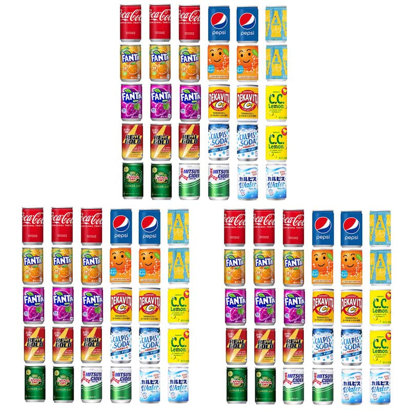 【3ケース】ミニ缶　炭酸飲料 160ml 詰め合わせ 13種 合計90本【 コカ・コーラ ファンタオレンジ ファンタグレープ ジンジャエール リアルゴールド 三ツ矢サイダー CCレモン オランジーナ デカビタC ペプシコーラ なっちゃんオレンジ カルピスウォーター カルピスソーダ】【エコ得】