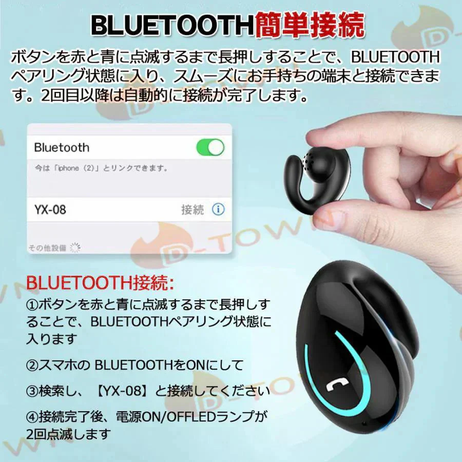 即納 イヤホン 耳を塞がない 片耳 　PSE認証　ワイヤレス bluetooth 5.0 ランニング オープンイヤー ワイヤレスイヤホン ジョギング イヤーカフイヤホン 耳掛け式 s025B(ピンク)