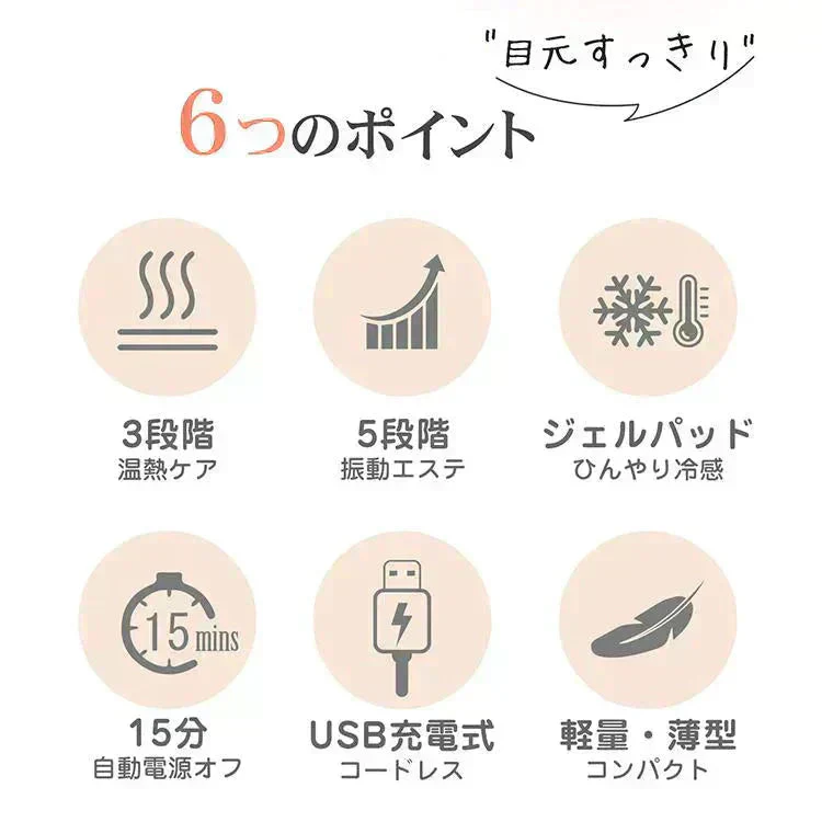ホットアイマスク 「ネイビー」 USB充電式 コードレス 目元エステ アイウォーマー 冷感ジェルパッド 3WAY 遮光 快眠グッズ タイマー機能