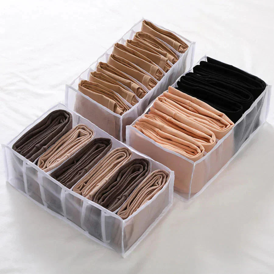 メッシュ 収納ケース ズボン 仕切り 6マス 収納ボックス 収納 ジーンズ 衣類 仕切り付き 仕切り収納 下着 収納 整理 収納ケース 衣類収納　靴下 パンツ ハンカチ タオルハンカチ シンプル 折りたたみメッシュ グレー