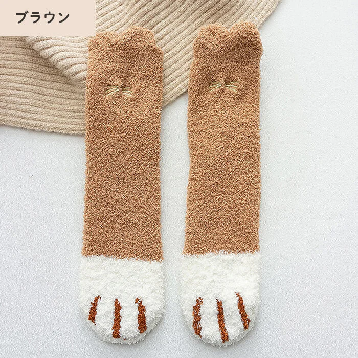 【予約商品・発送時期は商品説明に記載】もこもこ ルームソックス 5足セット 猫 ネコソックス かわいい 肉球 ねこ 猫 あったか 冷え取り 靴下 防寒 暖かい 可愛い くつ下 ソックス 送料無料 ギフト プレゼント