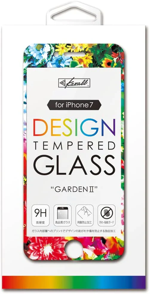 Kazall プリント柄付き　保護ガラスフィルム　 for iPhone　8/7　(GARDEN ガーデン) 　保護フィルム　アイフォン