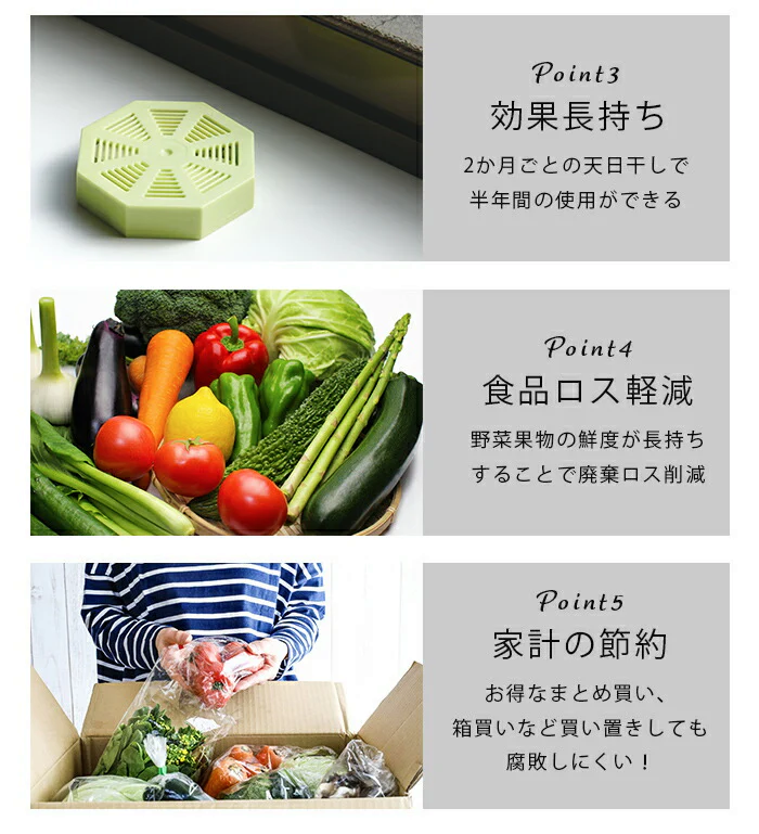 野菜長持ち BIOCERA 鮮度保持 鮮度長持ち 野菜保存 果物保存 繰り返し使える エコ 節約 食品ロスを減らす 冷蔵庫 野菜室