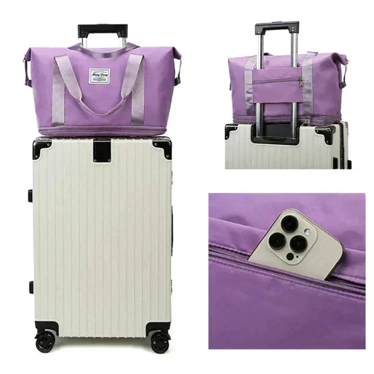 キャリーオンバッグ 「ライトピンク」 旅行バック キャリーバッグ 2way 多機能 大きさ調節  折りたたみ 軽量 軽い 大容量 機内持ち込み ボストンバッグ おしゃれ 防水 撥水加工 出張