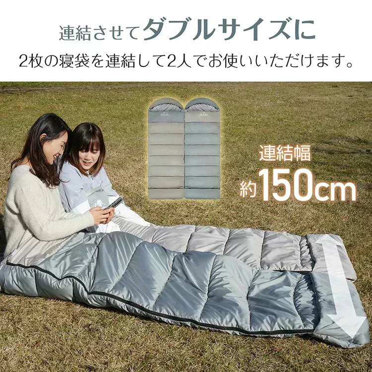 【カーキ】寝袋 冬用 2024新 シュラフ 封筒型 足元二重保温カバー 連結可能 軽量 洗える 防災士監修