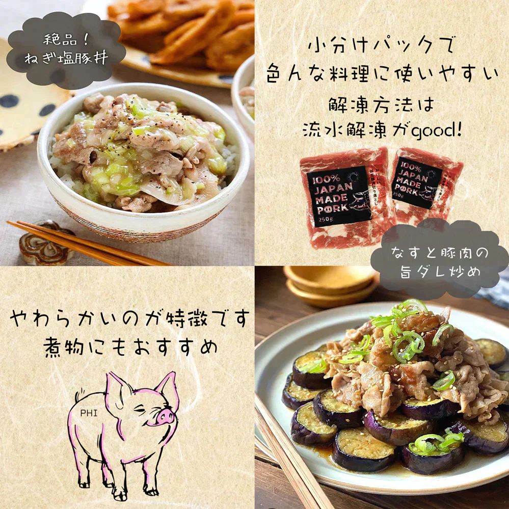 国産 豚肉 切り落とし 【便利な小分けパック】２kg ( 250g × 8パック) 肉 真空パック 長期保存可能