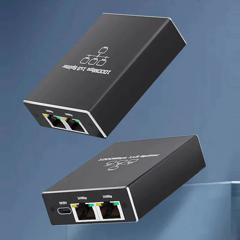 LAN分岐器 3ポート 1Gbps ギガ LANポート増設 拡張 アダプター RJ45 ラン中継コネクタ lanハブ ルーター ネットワークスプリッタアダプタ CAT5 CAT6 CAT7