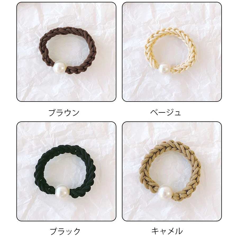 (ベージュ)ヘアゴム パール おしゃれ ヘアアクセサリー リボン結び シンプル 髪留め